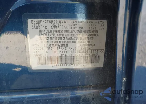 2017 Nissan Sentra S z USA, uszkodzony, nr VIN 3N1AB7AP1HY334545